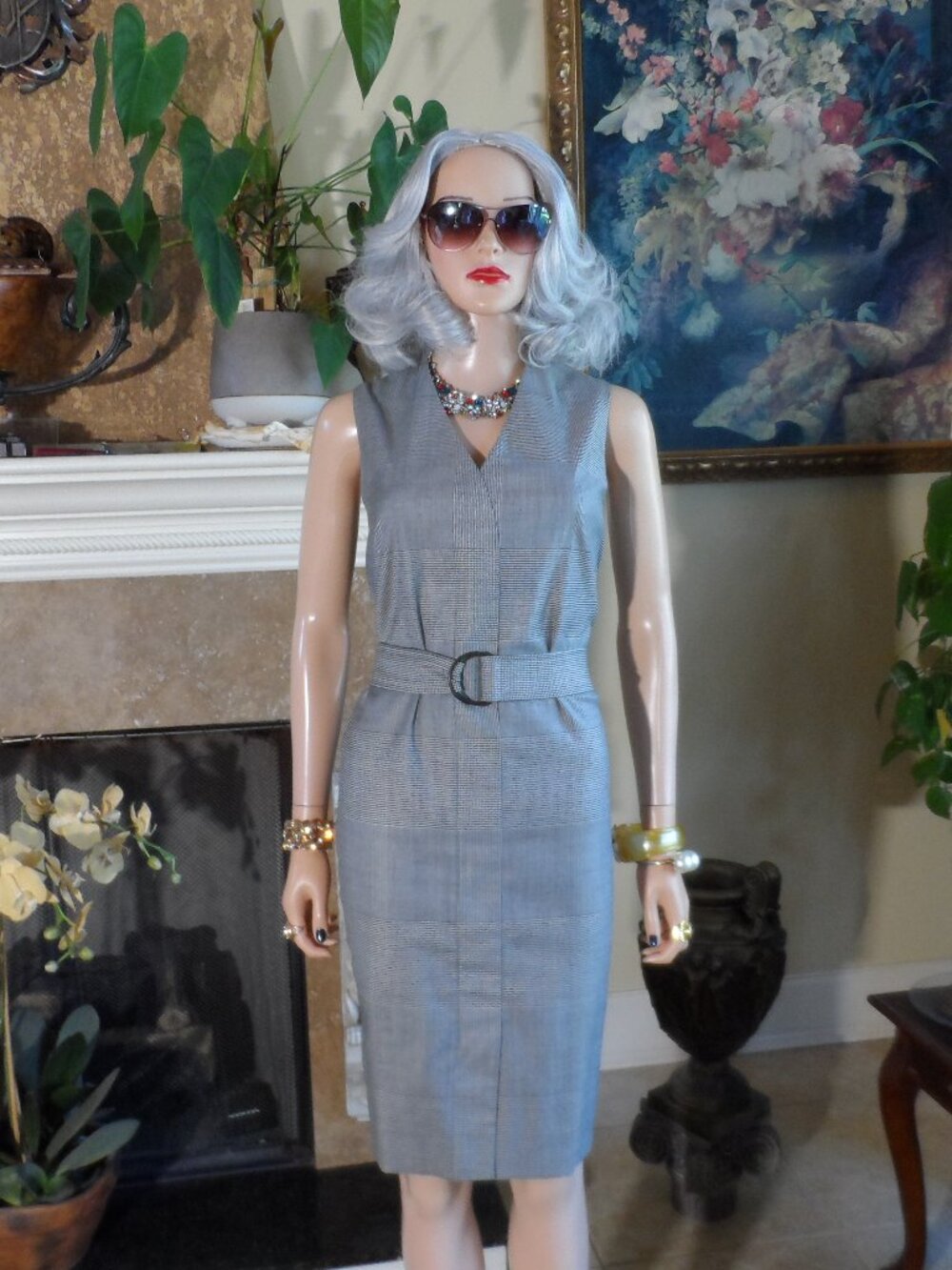 Akris Punto Gray Glen Plaid Belted Sheath Dress Size US 8